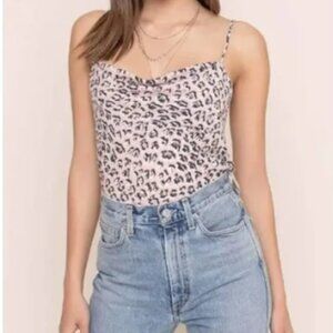 ASTR The Label Cowl Neck Satin Tank Top in Leopard Print - Size XS in Light Pink